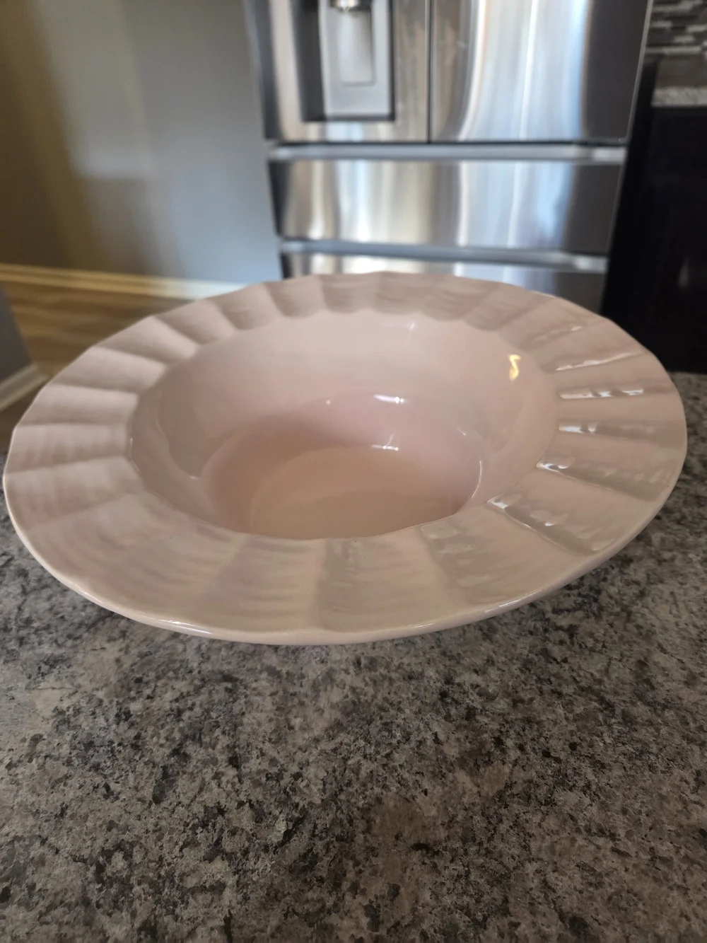 Ceramic Pink Dinner Bowl - Elegant Fluted Rim